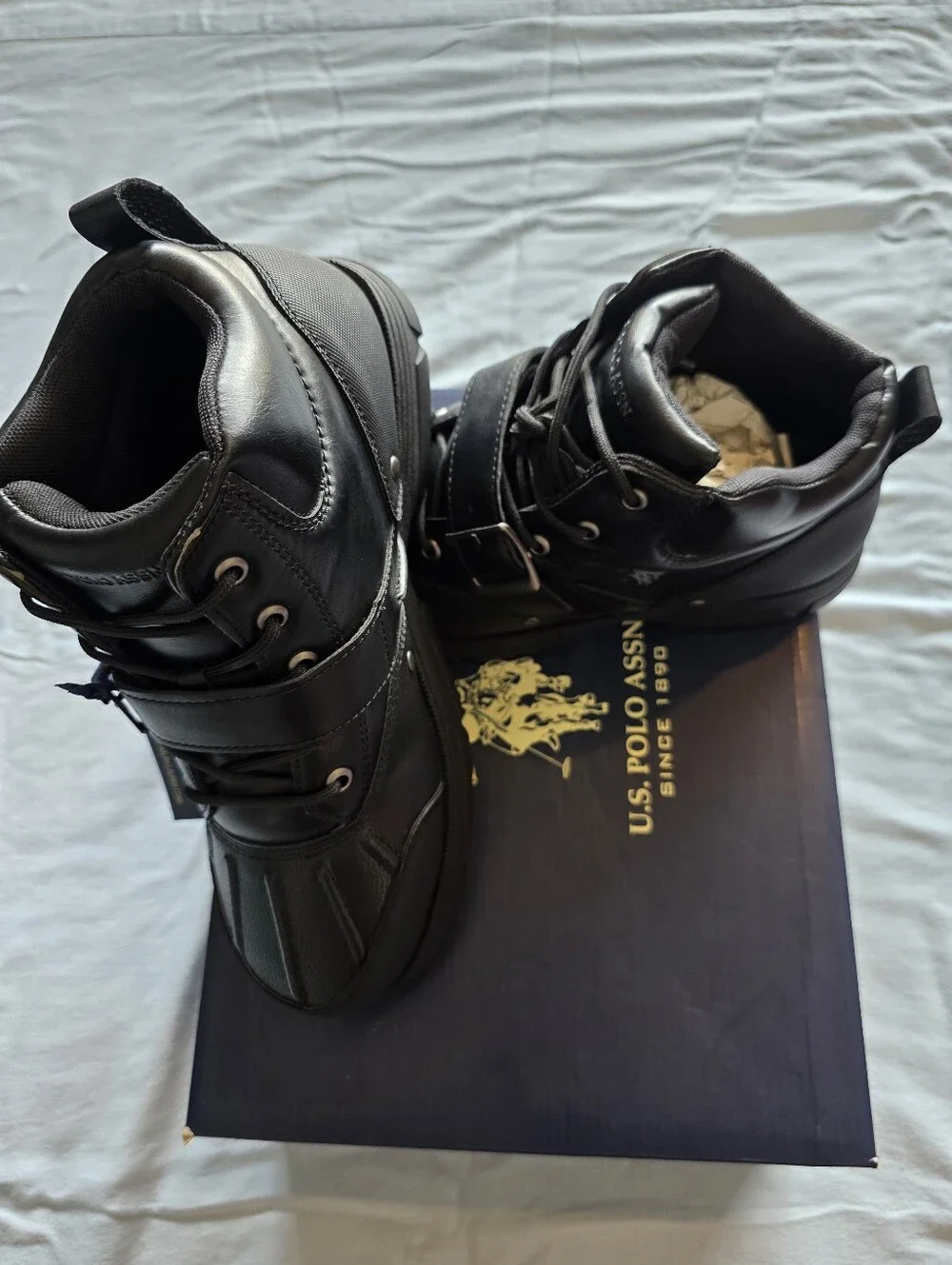 Men's Black Leather Tactical Boots Polo Assn.